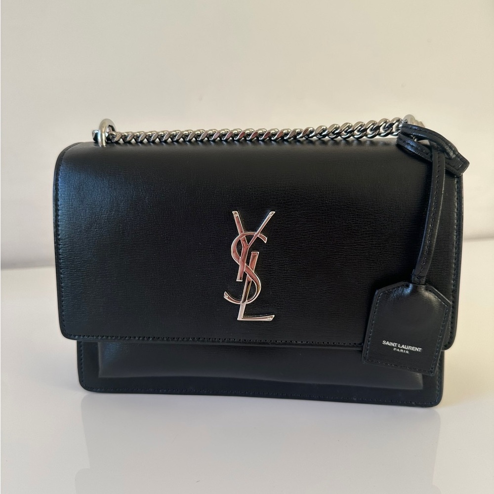 Saint Laurent YSL Sunset Bag Medium in Black Smooth Leather